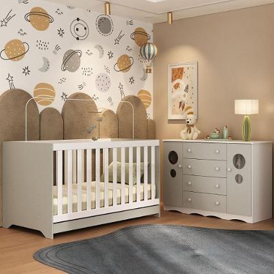 Berço Americano 3 Em 1 Com Cômoda 2 Portas 4 Gavetas Sonho Multimóveis MP4713 Branco-off White