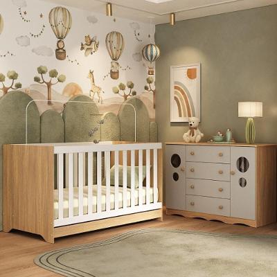 Berço Americano 3 Em 1 Com Cômoda 2 Portas 4 Gavetas Sonho Multimóveis MP4713 Madeirado-off White