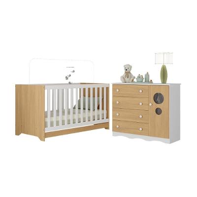 Berço Americano 3 Em 1 Com Cômoda 1 Porta 4 Gavetas Sonho Multimóveis MP4709 Branco-madeirado