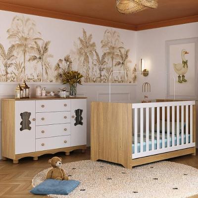 Berço Americano 3 Em 1 Com Cômoda 2 Portas 4 Gavetas Ternura Multimóveis MP4730 Madeirado-branco