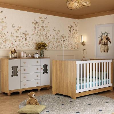 Berço Americano 3 Em 1 Com Cômoda 2 Portas 4 Gavetas Ternura Multimóveis MP4730 Madeirado-off White