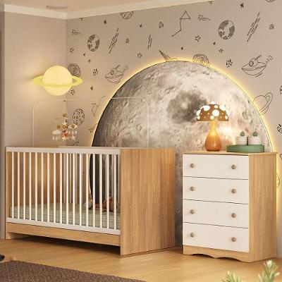 Berço 3 Em 1 Para Colchão 130x60cm Com Cômoda 4 Gavetas Serena Multimóveis MP4745 Madeirado-branco