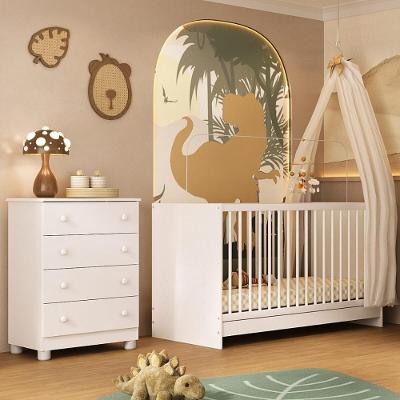 Berço 3 Em 1 Para Colchão 130x60cm Com Cômoda 4 Gavetas Sol Multimóveis MP4744 Branco