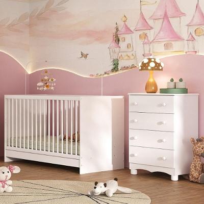Berço Multifuncional 3 em 1 MP4746 MDP para Colchão 130x60cm Branco com Cômoda