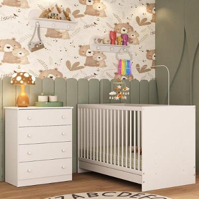 Berço Multifuncional 3 em 1 Mp4743 Mdp para Colchão 130x60cm Branco com Cômoda Gavetas