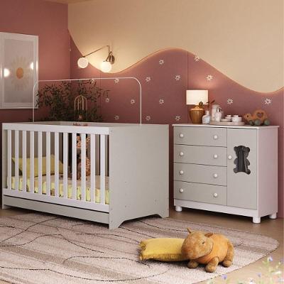 Berço Americano 3 Em 1 Com Cômoda 1 Porta 4 Gavetas Fofura Multimóveis MP4724 Branco-off White