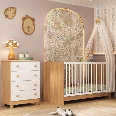 Berço 3 Em 1 Para Colchão 130x60cm Com Cômoda 4 Gavetas Sol Multimóveis MP4744 Madeirado-branco