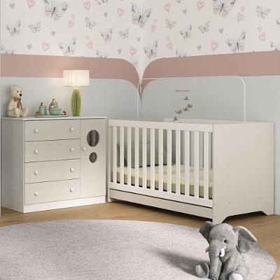 Berço Americano 3 Em 1 Com Cômoda 1 Porta 4 Gavetas Pirulito Multimóveis MP4707 Branco-off White