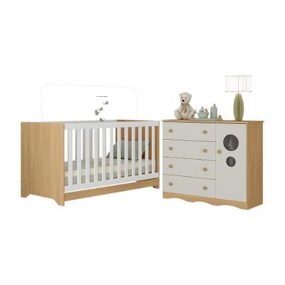 Berço Americano 3 Em 1 Com Cômoda 1 Porta 4 Gavetas Sonho Multimóveis MP4709 Madeirado-off White