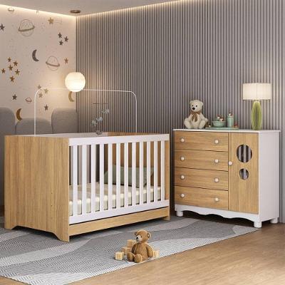 Berço Americano 3 Em 1 Com Cômoda 1 Porta 4 Gavetas Suspiro Multimóveis MP4710 Branco-madeirado