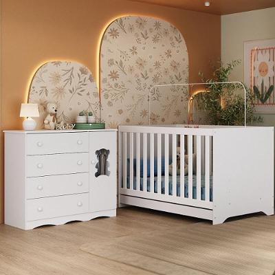 Berço Americano 3 em 1 com Cômoda Doçura 1 Porta 4 Gavetas MDP MDF 133 cm Branco Multimóveis