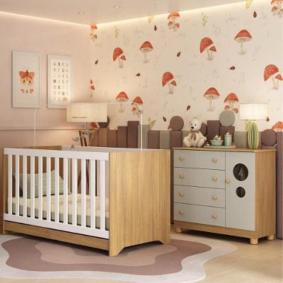 Berço Americano 3 Em 1 Com Cômoda 1 Porta 4 Gavetas Bombom Multimóveis MP4708 Madeirado-off White