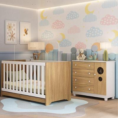 Berço Americano 3 Em 1 Com Cômoda 1 Porta 4 Gavetas Bombom Multimóveis MP4708 Branco-madeirado