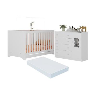 Berço Americano 3 em 1 Teddy MP4731 com Cômoda 1 Porta 4 Gavetas MDP MDF 133 cm Branco Multimóveis