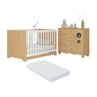 Berço Americano 3 Em 1 Com Colchão Incluso E Cômoda 1 Porta 4 Gavetas Suspiro Multimóveis MP4718 Madeirado