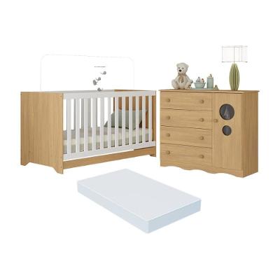 Berço Americano 3 Em 1 Com Colchão Incluso E Cômoda 1 Porta 4 Gavetas Sonho Multimóveis MP4717 Madeirado