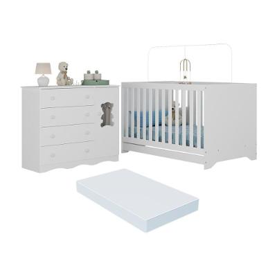 Berço Americano 3 Em 1 Com Colchão Incluso E Cômoda 1 Porta 4 Gavetas Doçura Multimóveis MP4733 Branco