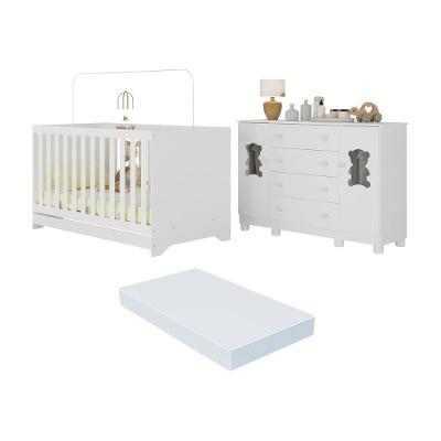 Berço Americano 3 Em 1 Com Colchão Incluso E Cômoda 2 Portas 4 Gavetas Fofura Multimóveis MP4736 Branco