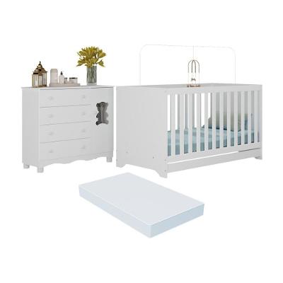 Berço Americano 3 Em 1 Com Colchão Incluso E Cômoda 1 Porta 4 Gavetas Ternura Multimóveis MP4734 Branco