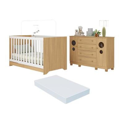 Berço Americano 3 Em 1 Com Colchão Incluso E Cômoda 2 Portas 4 Gavetas Bombom Multimóveis MP4720 Madeirado