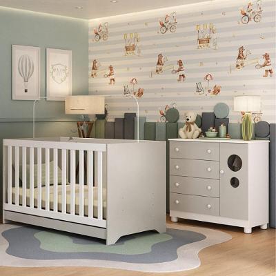 Berço Americano 3 em 1 com Cômoda Bombom 1 Porta 4 Gavetas 133 cm Branco-off White Multimóveis
