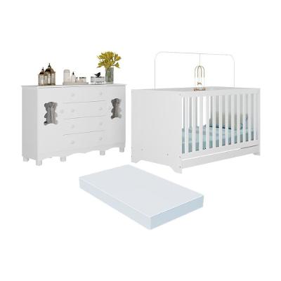 Berço Americano 3 Em 1 Com Colchão Incluso E Cômoda 2 Portas 4 Gavetas Ternura Multimóveis MP4738 Branco