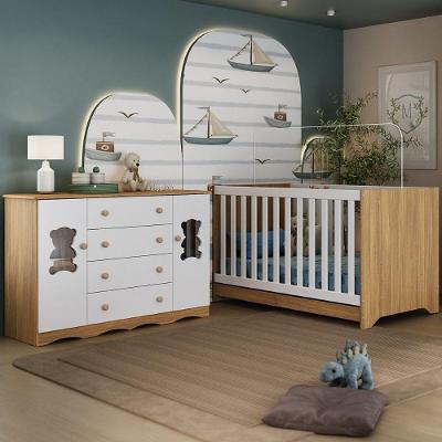 Berço Americano 3 Em 1 Com Cômoda 2 Portas 4 Gavetas Doçura Multimóveis MP4729 Madeirado-branco