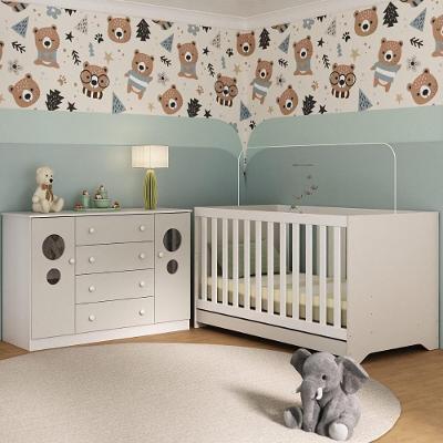 Berço Americano 3 Em 1 Com Cômoda 2 Portas 4 Gavetas Pirulito Multimóveis MP4711 Branco-off White