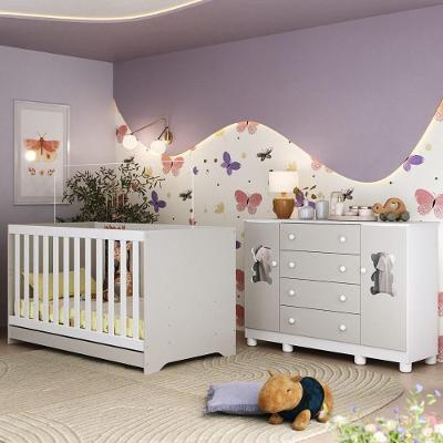 Berço Americano 3 Em 1 Com Cômoda 2 Portas 4 Gavetas Fofura Multimóveis MP4728 Branco-off White