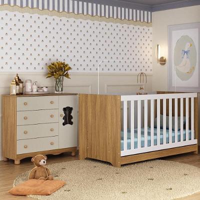Berço Americano 3 Em 1 Com Cômoda 1 Porta 4 Gavetas Ternura Multimóveis MP4726 Madeirado-off White