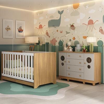 Berço Americano 3 Em 1 Com Cômoda 2 Portas 4 Gavetas Bombom Multimóveis MP4712 Madeirado-off White