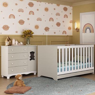 Berço Americano 3 Em 1 Com Cômoda 1 Porta 4 Gavetas Ternura Multimóveis MP4726 Branco-off White