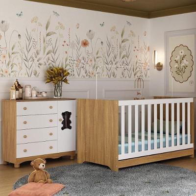Berço Americano 3 Em 1 Com Cômoda 1 Porta 4 Gavetas Ternura Multimóveis MP4726 Madeirado-branco