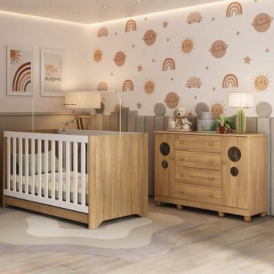 Berço Americano 3 Em 1 Com Cômoda 2 Portas 4 Gavetas Bombom Multimóveis MP4712 Madeirado