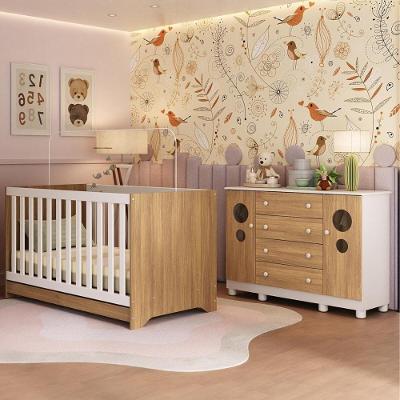 Berço Americano 3 Em 1 Com Cômoda 2 Portas 4 Gavetas Bombom Multimóveis MP4712 Branco-madeirado