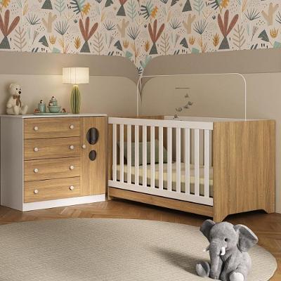 Berço Americano 3 Em 1 Com Cômoda 1 Porta 4 Gavetas Pirulito Multimóveis MP4707 Branco-madeirado