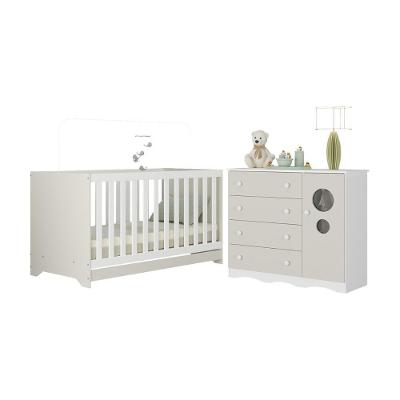 Berço Americano 3 Em 1 Com Cômoda 1 Porta 4 Gavetas Sonho Multimóveis MP4709 Branco-off White