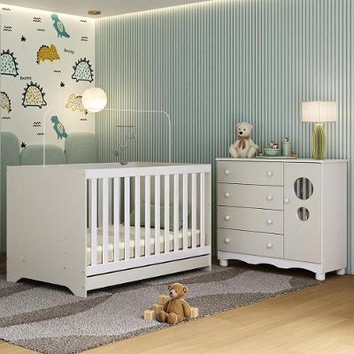 Berço Americano 3 Em 1 Com Cômoda 1 Porta 4 Gavetas Suspiro Multimóveis MP4710 Branco-off White