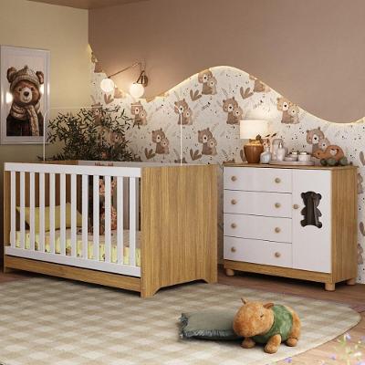 Berço Americano 3 Em 1 Com Cômoda 1 Porta 4 Gavetas Fofura Multimóveis MP4724 Madeirado-branco