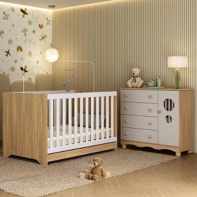 Berço Americano 3 Em 1 Com Cômoda 1 Porta 4 Gavetas Suspiro Multimóveis MP4710 Madeirado-off White