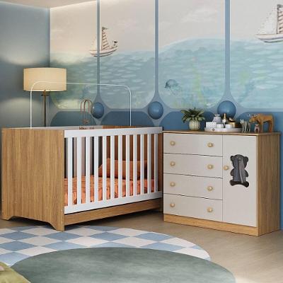 Berço Americano 3 Em 1 Com Cômoda 1 Porta 4 Gavetas Teddy Multimóveis MP4723 Madeirado-off White