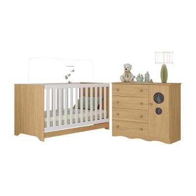 Berço Americano 3 em 1 Sonho com Cômoda 1 Porta 4 Gavetas MDP MDF 133cm Branco Multimóveis