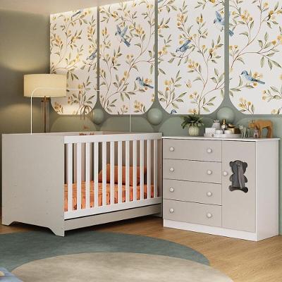 Berço Americano 3 Em 1 Com Cômoda 1 Porta 4 Gavetas Teddy Multimóveis MP4723 Branco-off White