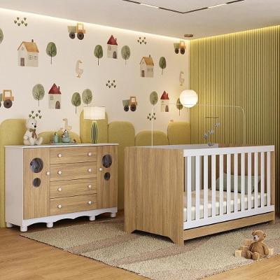 Berço Americano 3 em 1 Suspiro 2 Portas 4 Gavetas MDP MDF 133 cm Branco-madeirado Multimóveis