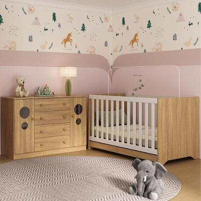 Berço Americano 3 em 1 com Cômoda Pirulito 2 Portas 4 Gavetas MDP MDF 133 cm Amadeirado Multimóveis