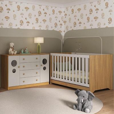 Berço Americano 3 Em 1 Com Cômoda 2 Portas 4 Gavetas Pirulito Multimóveis MP4711 Madeirado-off White