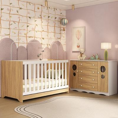 Berço Americano 3 em 1 Sonho com Cômoda 2 Portas 4 Gavetas MDP MDF 133 cm Branco-madeirado