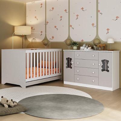 Berço Americano 3 Em 1 Com Cômoda 2 Portas 4 Gavetas Teddy Multimóveis MP4727 Branco-off White