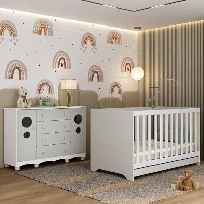 Berço Americano 3 em 1 com Cômoda Suspiro 2 Portas 4 Gavetas 125 cm Branco-off Multimóveis