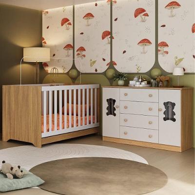 Berço Americano 3 Em 1 Com Cômoda 2 Portas 4 Gavetas Teddy Multimóveis MP4727 Madeirado-off White